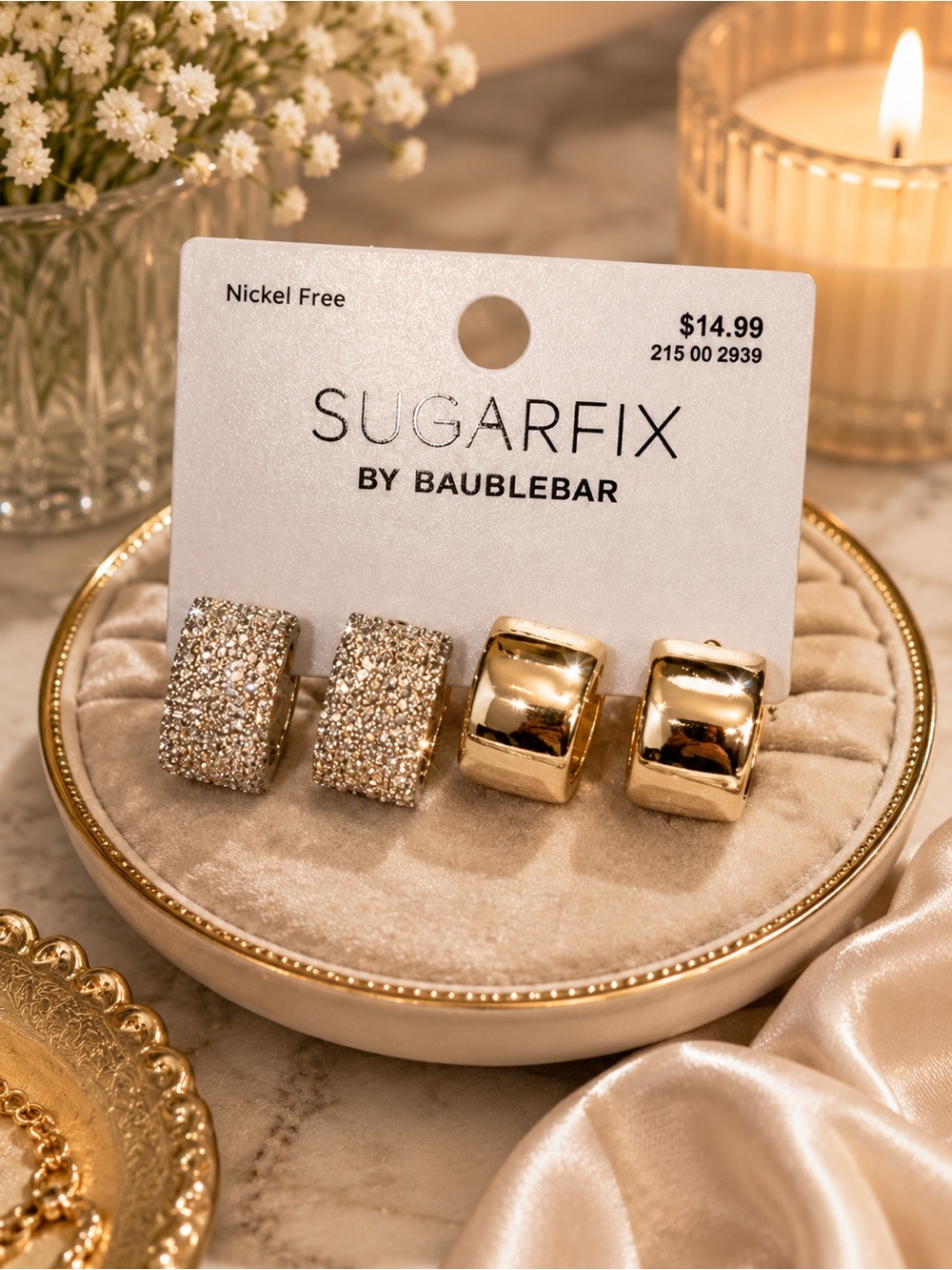 BaubleBar Sugarfix Gold Huggie Earrings Set 2 Pairs Nickel Free NWT